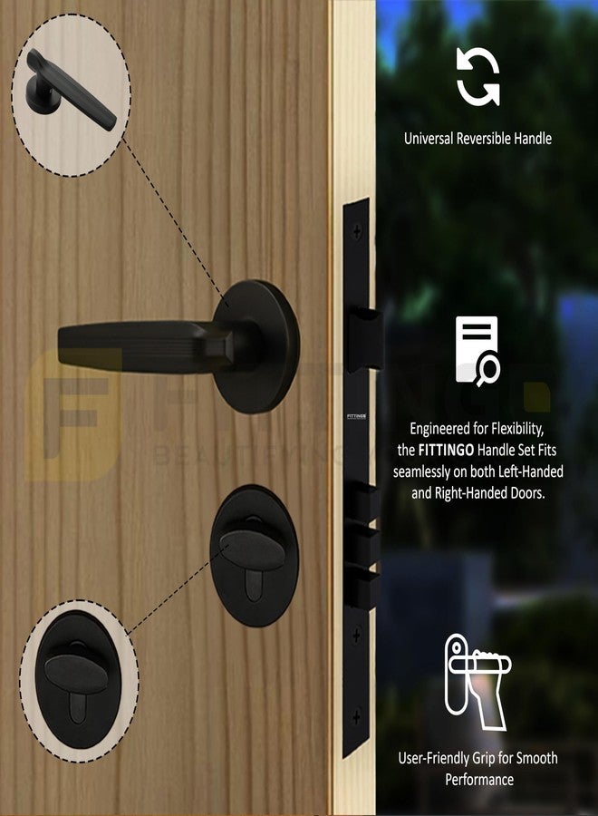 FITTINGO Lille Mortise Door Handle Lock Set/Premium Zinc Alloy Door Handle with Lock/Heavy-Duty Main Door Handle with Key Lock for Home, Office & Hotel Doors - 3 Years Warranty - Black Matt - Image 3
